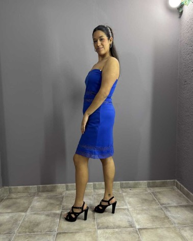 Vestido Corto Azul de Encaje