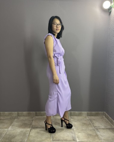Vestido Midi Lila con Lazo