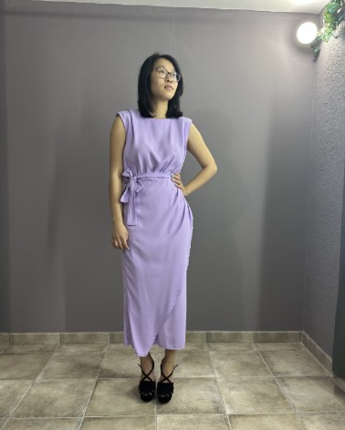 Vestido Midi Lila con Lazo