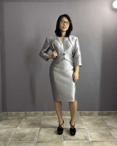 Vestido Elegante Plata Con Chaqueta