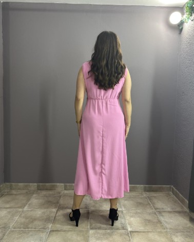Vestido midi largo rosa palo con vuelo