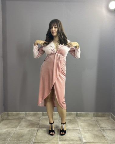 Vestido Midi de Terciopelo Rosa Claro