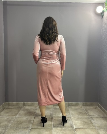 Vestido Midi de Terciopelo Rosa Claro