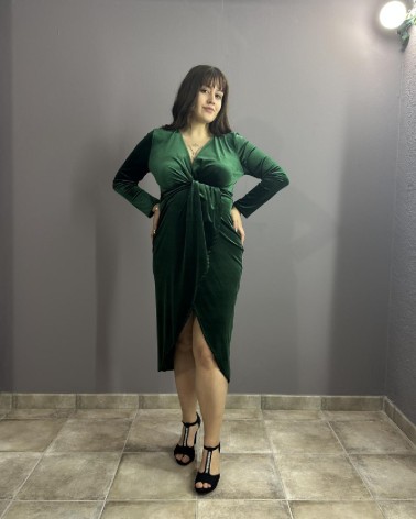 Vestido Midi Verde Terciopelo Manga Larga