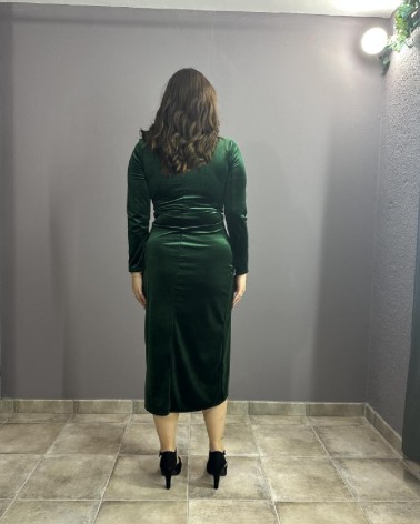 Vestido Midi Verde Terciopelo Manga Larga