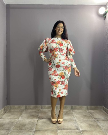 Vestido midi estampado flores falda tubo