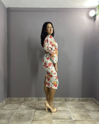 Vestido midi estampado flores falda tubo