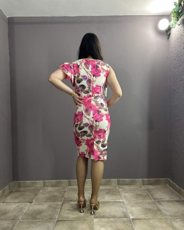 Vestido con estampado floral manga drapeada midi