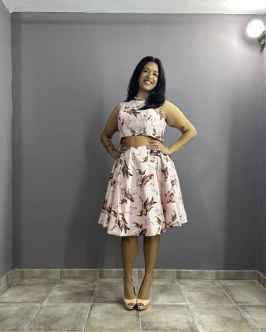 Vestido de dos piezas estampado pájaros