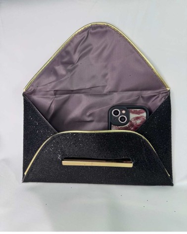 Bolso Negro y Dorado Brillantina De Mano