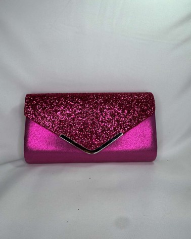 Clutch fucsia con solapa de purpurina