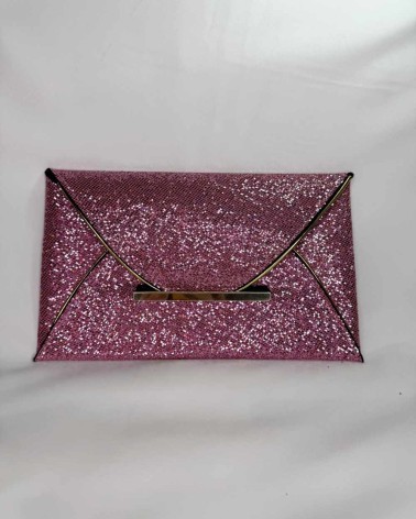Bolso De Mano Rosa y Dorado Brillantina