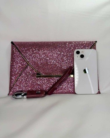 Bolso De Mano Rosa y Dorado Brillantina