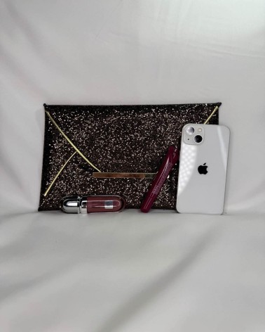 Bolso Negro y Dorado Brillantina De Mano