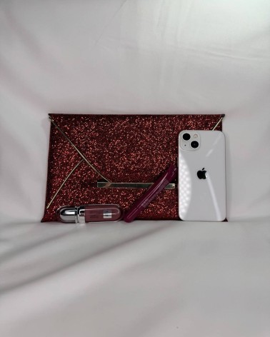 Bolso Rojo y Dorado Brillantina De Mano