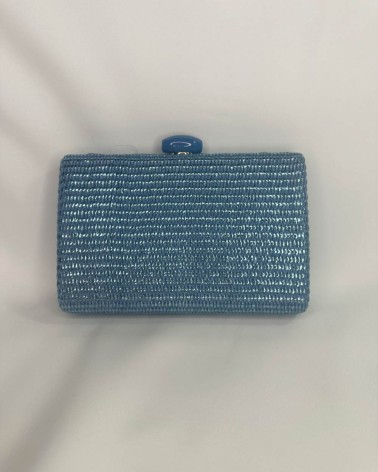 Clutch azul cielo rafia brillante