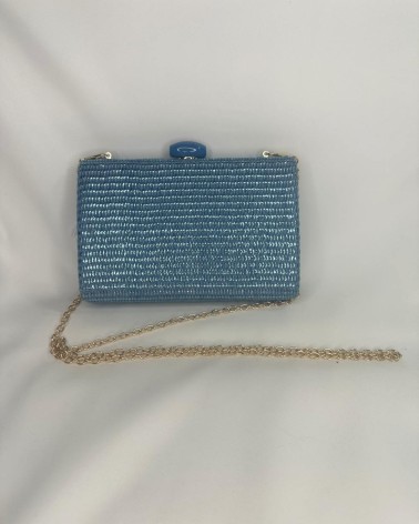 Clutch azul cielo rafia brillante