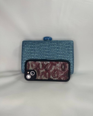 Clutch azul cielo rafia brillante