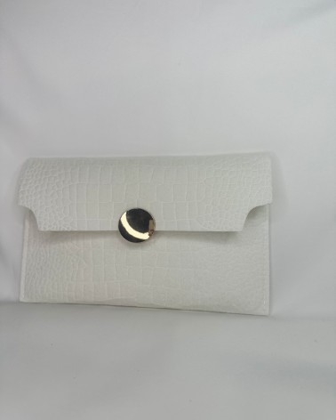 Bolso Plano tipo sobre Blanco con textura cocodrilo