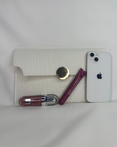 Bolso Plano tipo sobre Blanco con textura cocodrilo