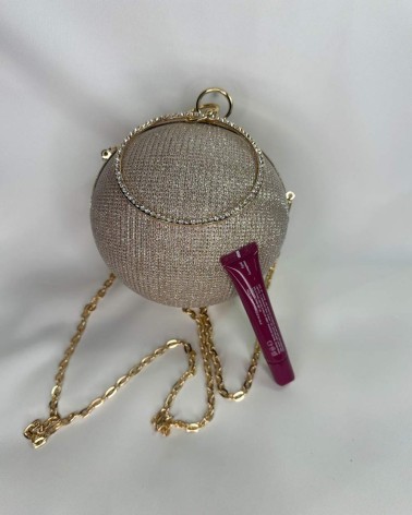 Bolso esfera glitter plata con asa rígida dorada