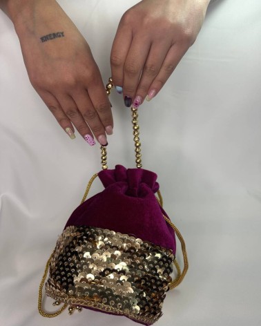 Bolso Limosnero Granate Con Lentejuelas