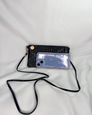 Bolso mini bandolera negro efecto cocodrilo
