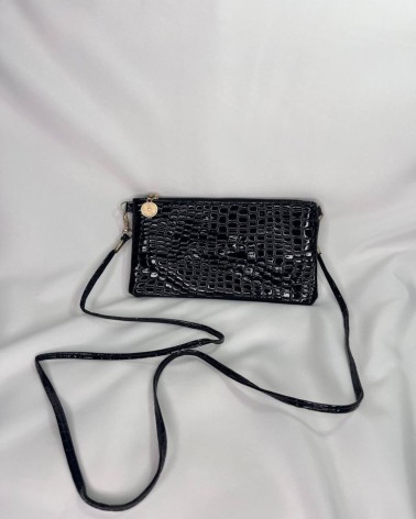 Bolso mini bandolera negro efecto cocodrilo