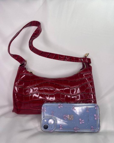 Bolso Burdeos Efecto cocodrilo y Charol