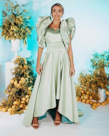 Top de fiesta verde pastel con volantes esculturales XL