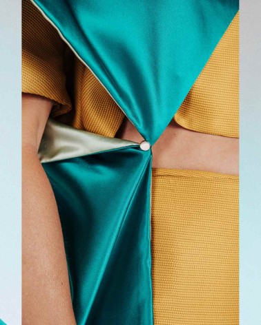 Abrigo reversible satinado en verde esmeralda y verde menta