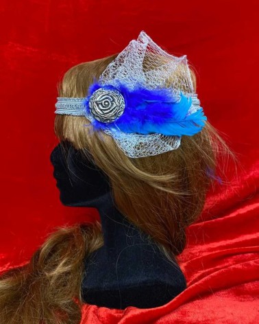 Cinta estilo años 20 azul con plumas y red