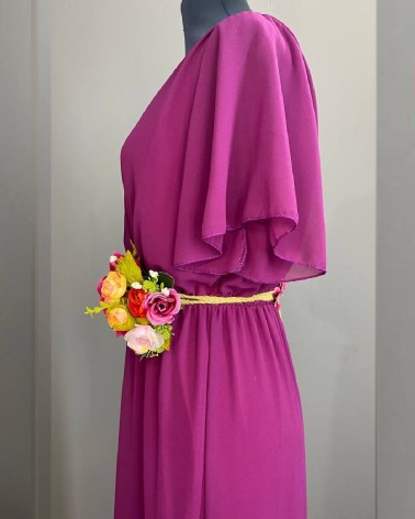 Cinturón floral de rafia multicolor con rosa fucsia protagonista