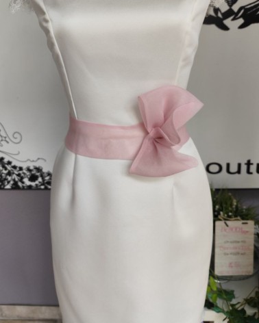 Cinturón en organza rosa empolvado con lazo lateral