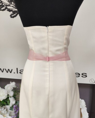 Cinturón en organza rosa empolvado con lazo lateral