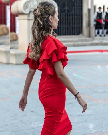 Vestido Midi color rojo manga abullonada