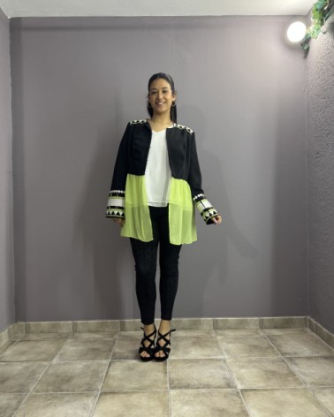 Chaqueta Kimono con Mangas Bordadas y Gasa Neón