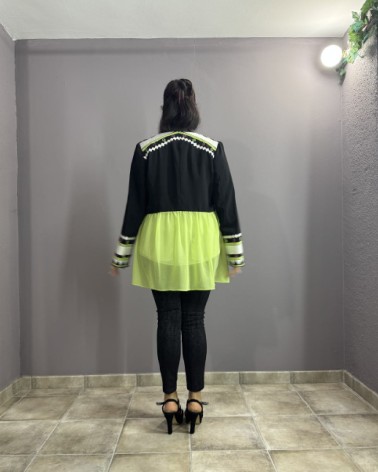 Chaqueta Kimono con Mangas Bordadas y Gasa Neón