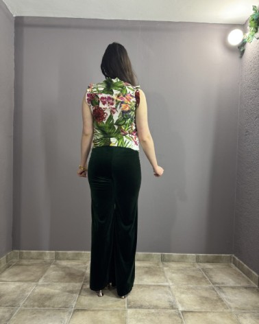 Blusa sin mangas con lazo y estampado tropical