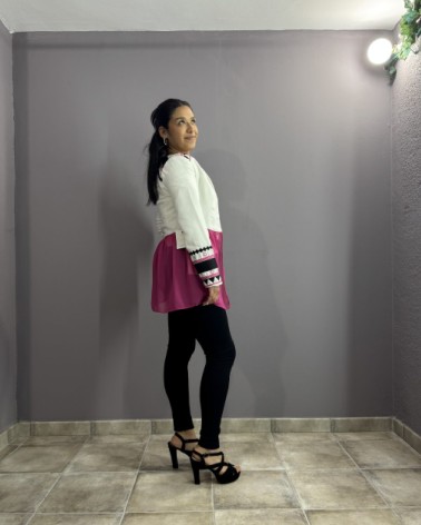 Chaqueta Kimono con Mangas Bordadas y Gasa Fucsia
