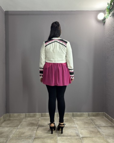 Chaqueta Kimono con Mangas Bordadas y Gasa Fucsia