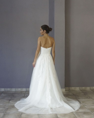 Vestido de Novia Princesa con Escote en V Profunda Mangas de Tul y Falda de tul Brillante