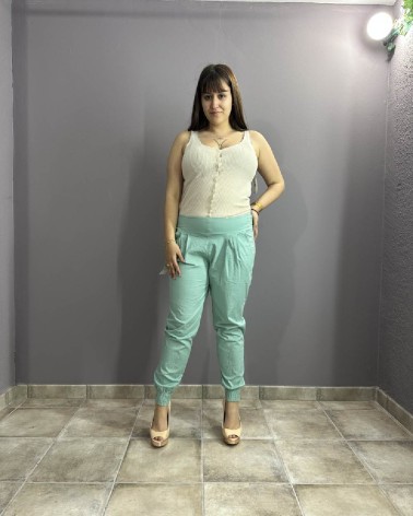 Pantalón largo verde turquesa y lazo en la espalda
