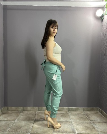 Pantalón largo verde turquesa y lazo en la espalda