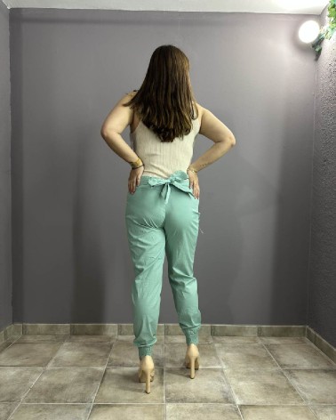 Pantalón largo verde turquesa y lazo en la espalda