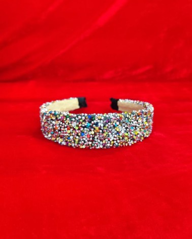 Diadema multicolor de pedrería con base plateada