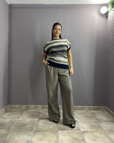 Jersey sin mangas con estampado zigzag en tonos tierra