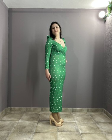 Vestido de lunares de manga larga verde
