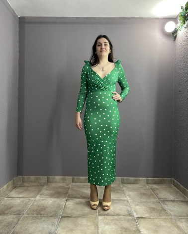 Vestido de lunares de manga larga verde