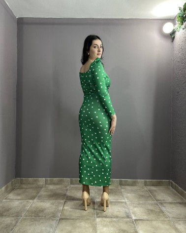 Vestido de lunares de manga larga verde